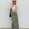 Princess Polly Devine Cargo Maxi Skirt Khaki