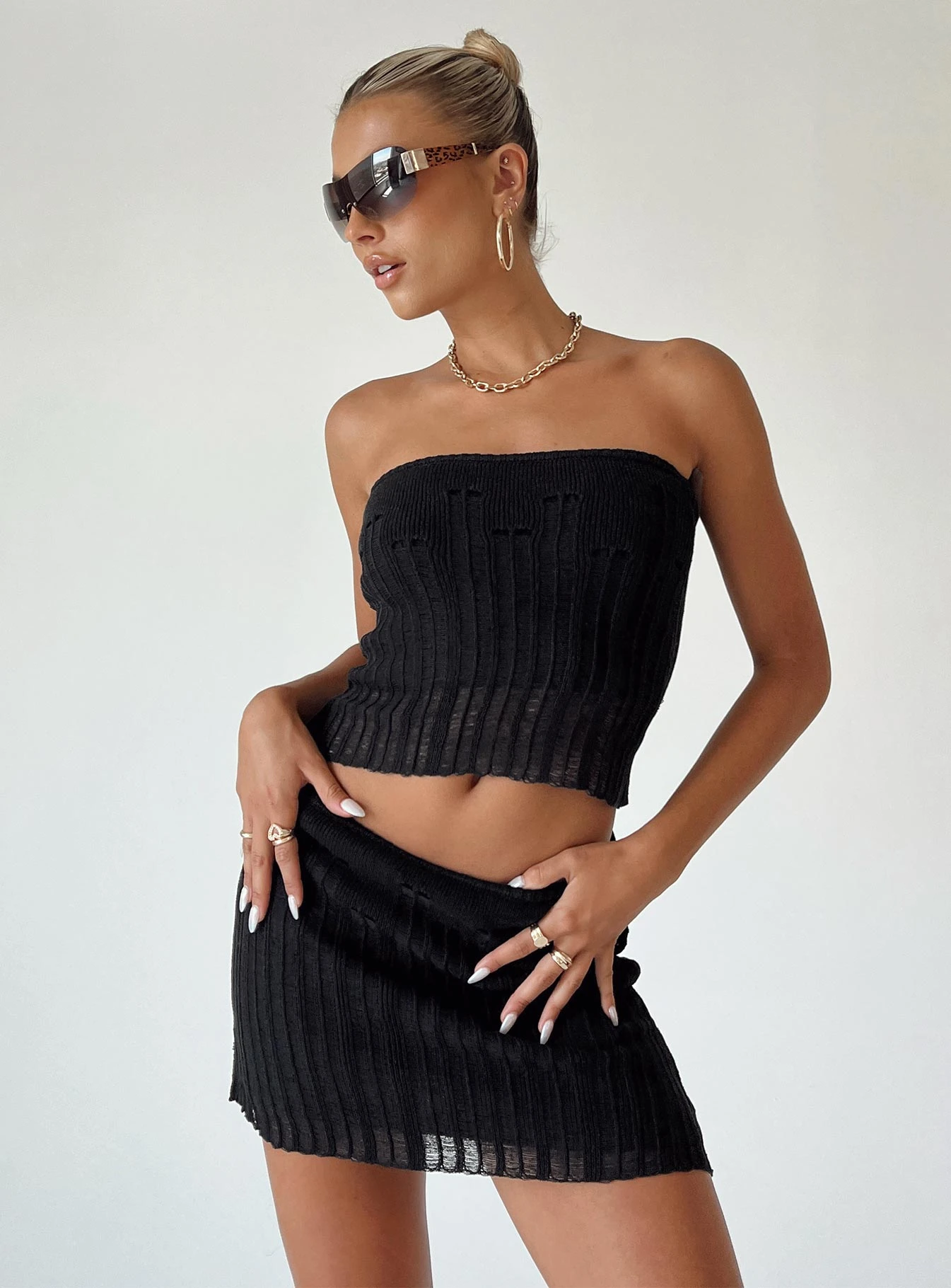 Princess Polly Macaulay Knit Mini Skirt Black