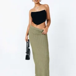 Princess Polly Belle Knit Maxi Skirt Khaki