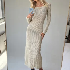 Princess Polly Kendor Long Sleeve Maxi Dress Beige