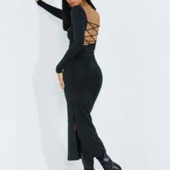 Princess Polly Burlington Long Sleeve Maxi Dress Black