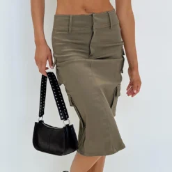 Alida Cargo Midi Skirt Olive Green