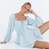 Princess Polly Barrett Long Sleeve Mini Dress Blue