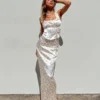 Princess Polly Berlin Satin Maxi Skirt White