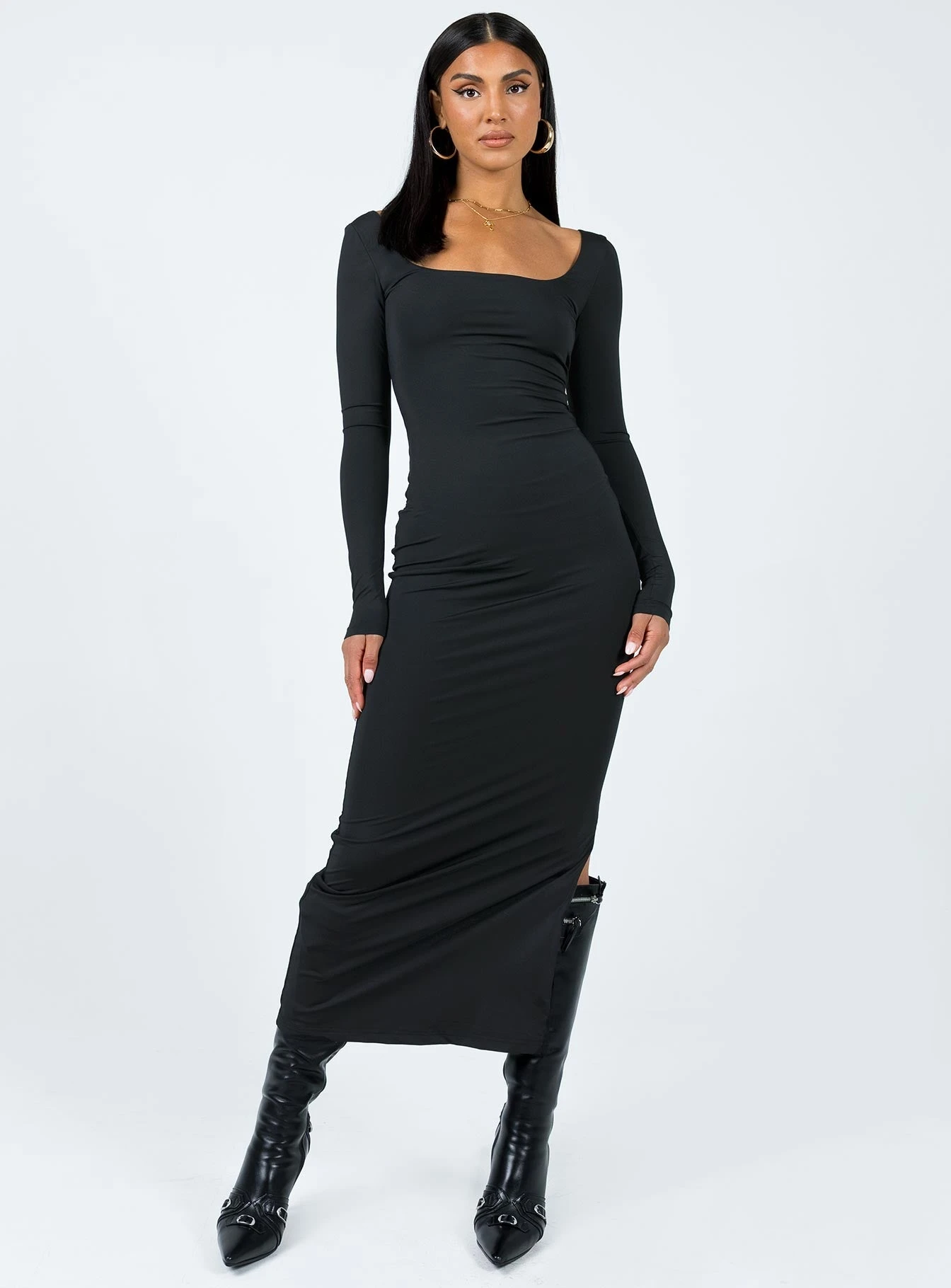 Princess Polly Burlington Long Sleeve Maxi Dress Black - Image 2