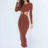 Princess Polly Luca Long Sleeve Maxi Dress Brown