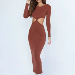 Princess Polly Luca Long Sleeve Maxi Dress Brown