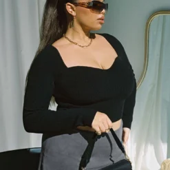 Alima Long Sleeve Top Black Curve