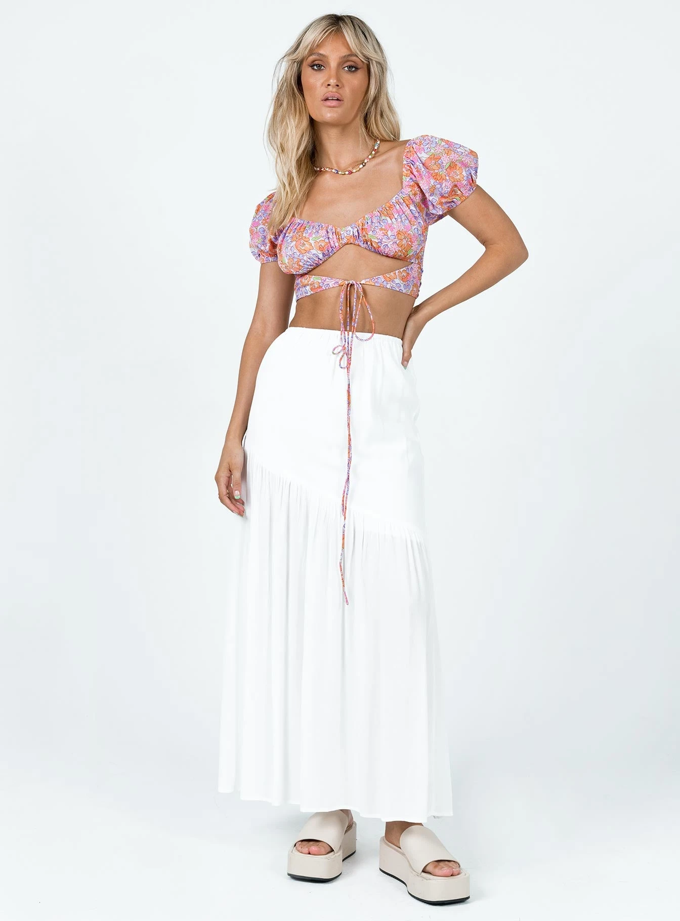 Princess Polly Chels Asymmetric Maxi Skirt White - Image 3
