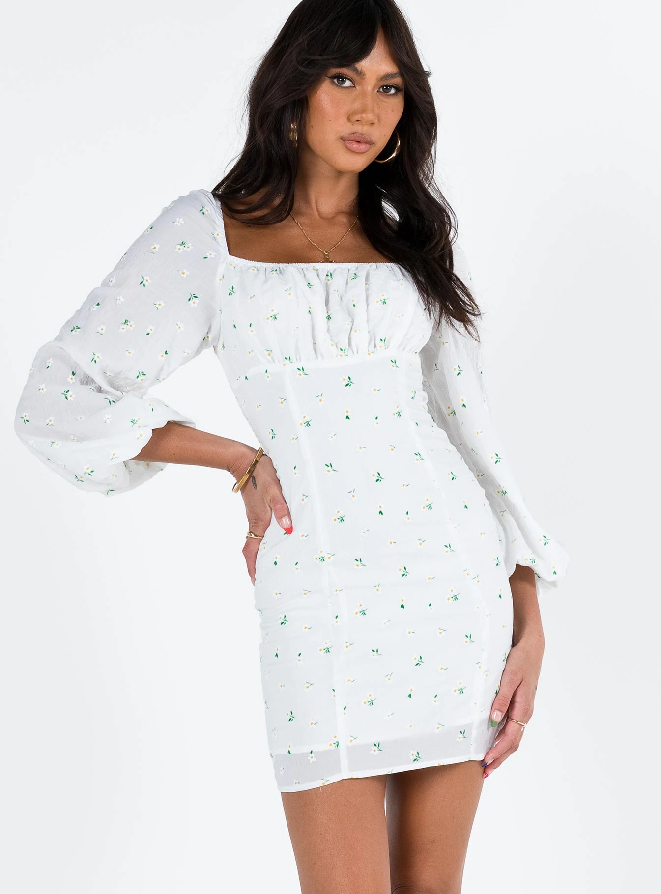 Princess Polly Napier Long Sleeve Mini Dress White - Image 2