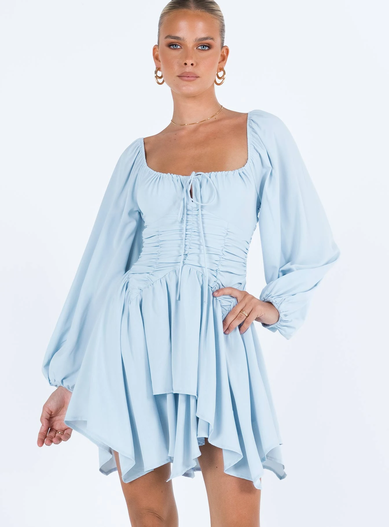 Princess Polly Barrett Long Sleeve Mini Dress Blue - Image 2