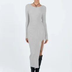 Fitro Long Sleeve Maxi Dress Grey
