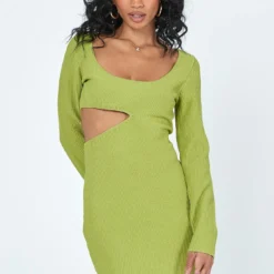 Princess Polly Giana Long Sleeve Mini Dress Green