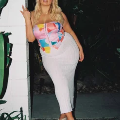 Belle Knit Maxi Skirt White Curve