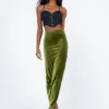Princess Polly Alexia Velour Maxi Skirt Green