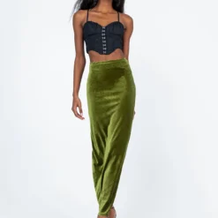 Princess Polly Alexia Velour Maxi Skirt Green