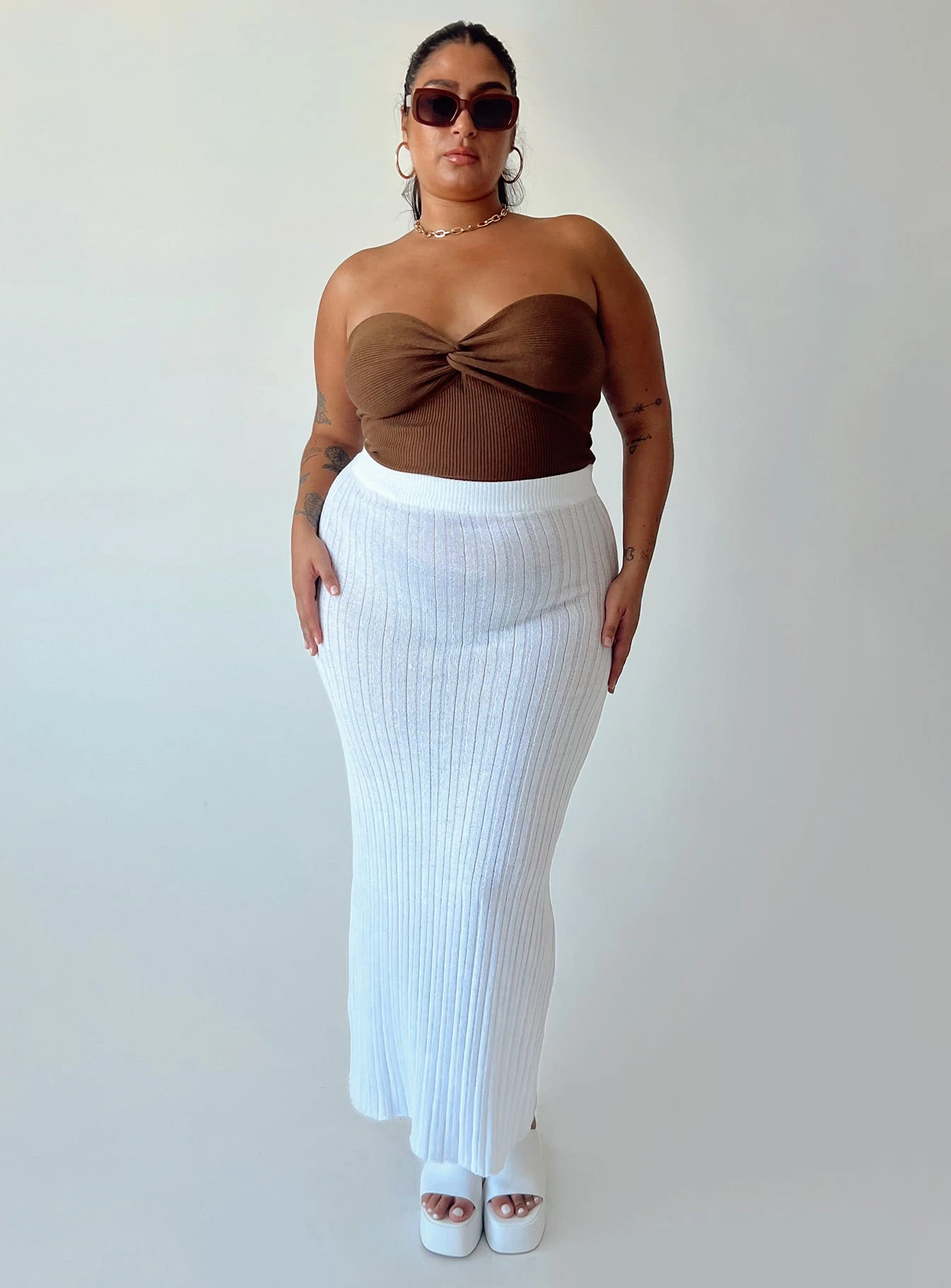 Belle Knit Maxi Skirt White Curve - Image 3