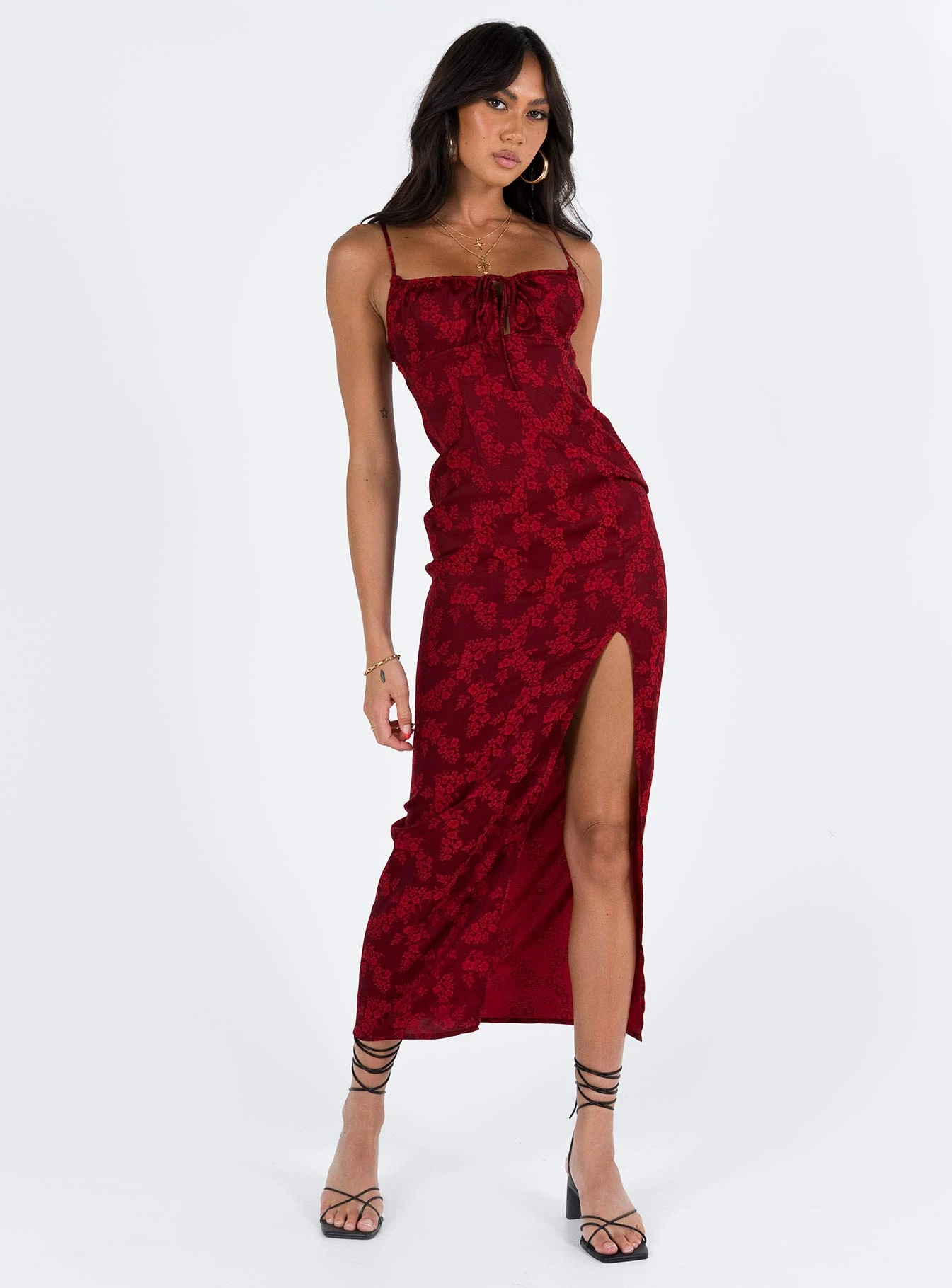 Princess Polly Noda Maxi Dress Burgundy - Image 3