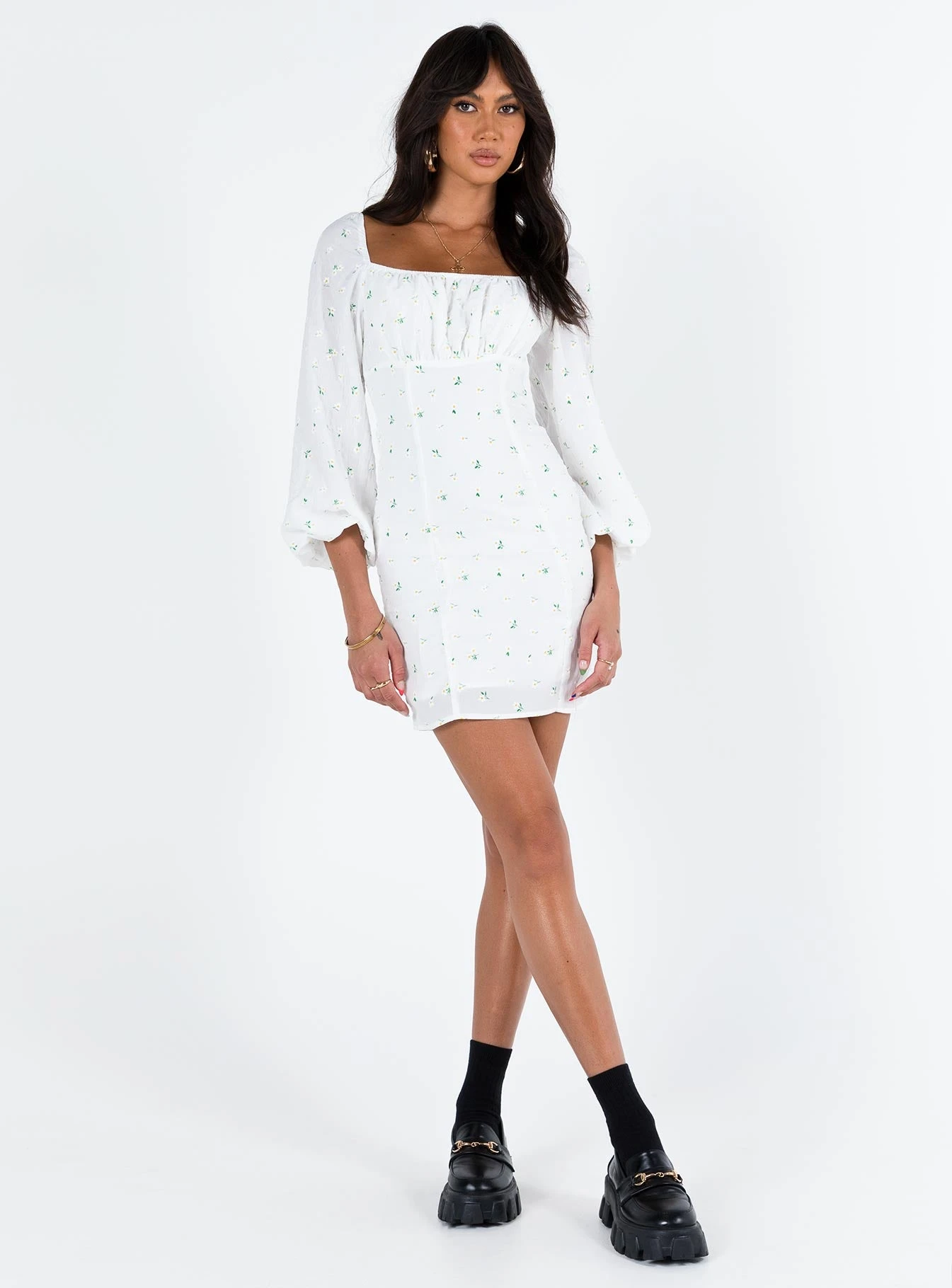 Princess Polly Napier Long Sleeve Mini Dress White - Image 3