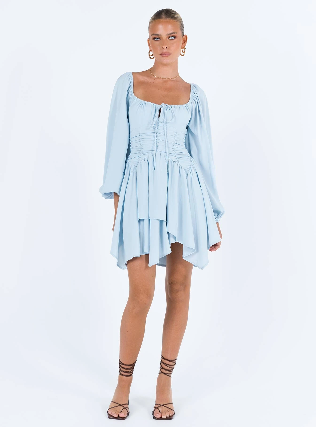 Princess Polly Barrett Long Sleeve Mini Dress Blue - Image 3