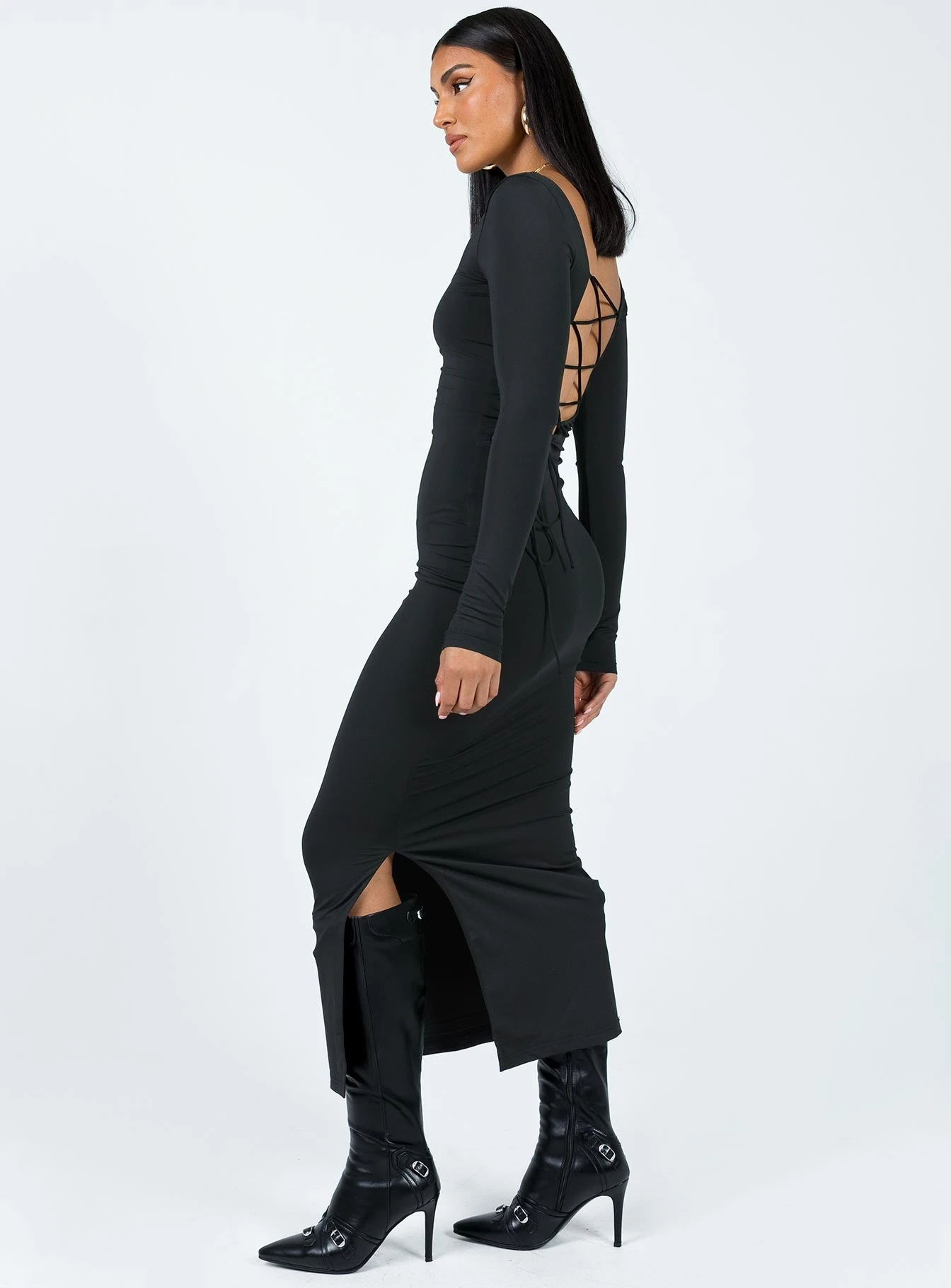 Princess Polly Burlington Long Sleeve Maxi Dress Black - Image 4