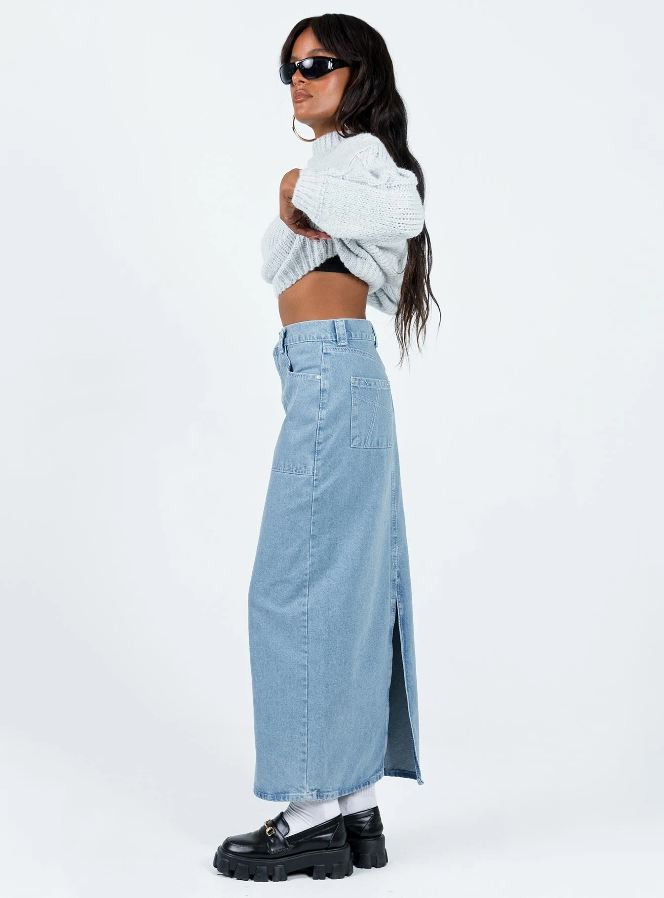 The Ragged Priest Carpenter Maxi Skirt Mid Blue - Image 4