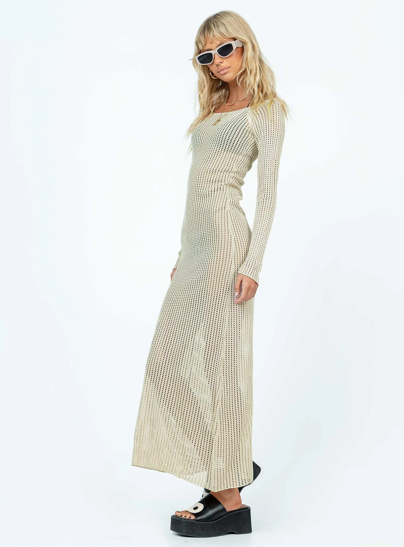 Princess Polly Kendor Long Sleeve Maxi Dress Beige - Image 4