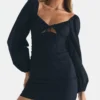Princess Polly Treacy Long Sleeve Mini Dress Black